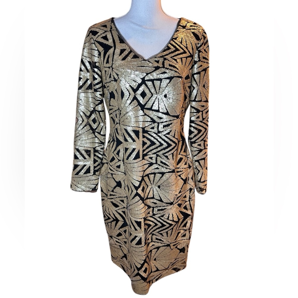 Marina Gold Sequined VNeck Dress🆕